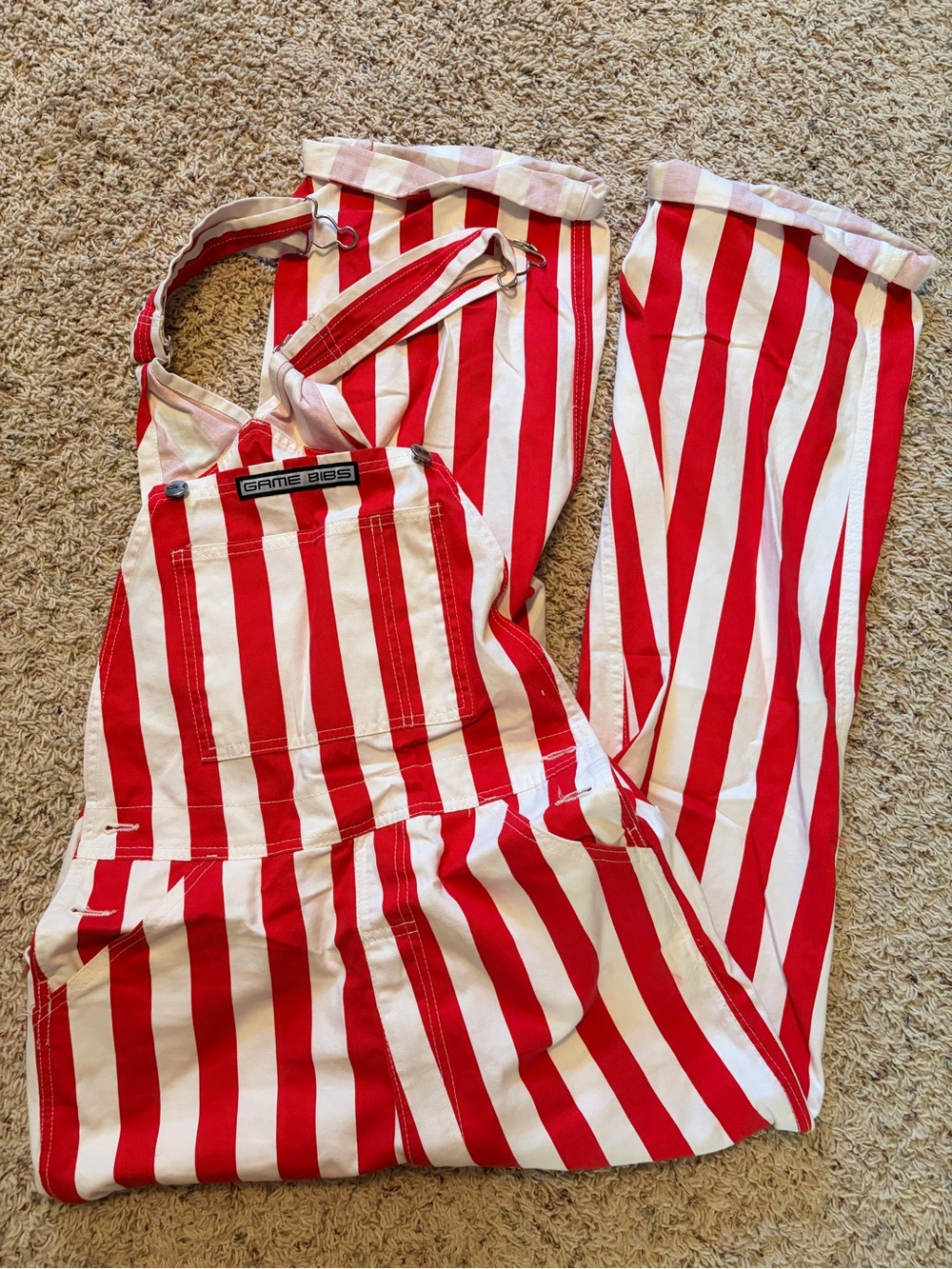 Game Bibs Red & White Striped Overalls